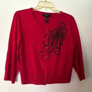 Cable & Gauge Red Embellished Cardigan Sweater
